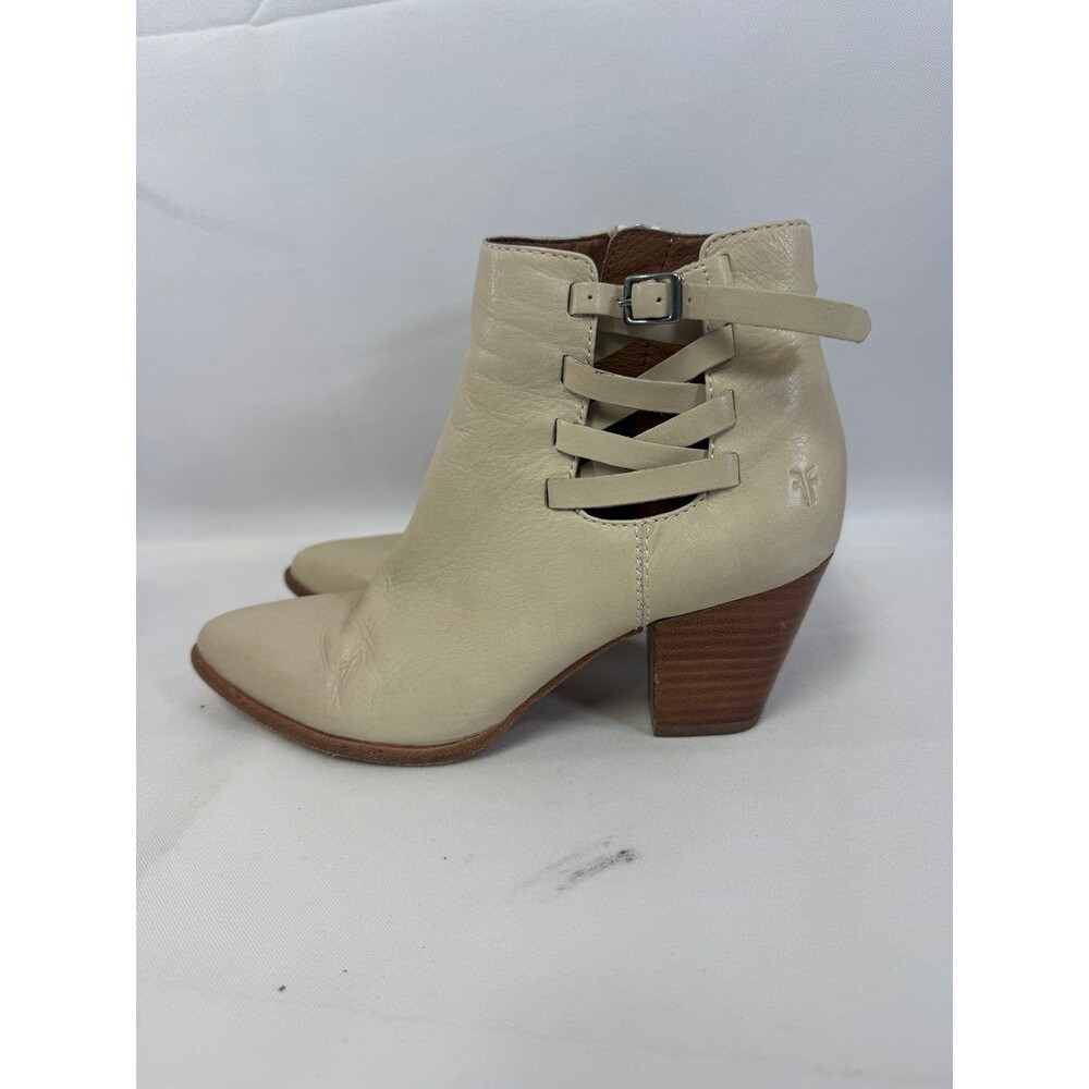 Frye Reed Strappy Bootie Womens Size 7.5M off-white leather cut-out side straps